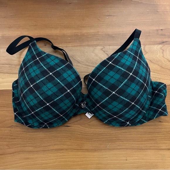 Victoria's Secret Women Push Up Perfect Shape Pointelle Bra Green Plaid Size 36C - Picture 1 of 8